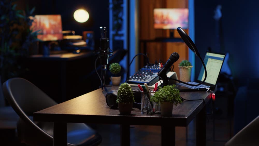 Podcast studio at night